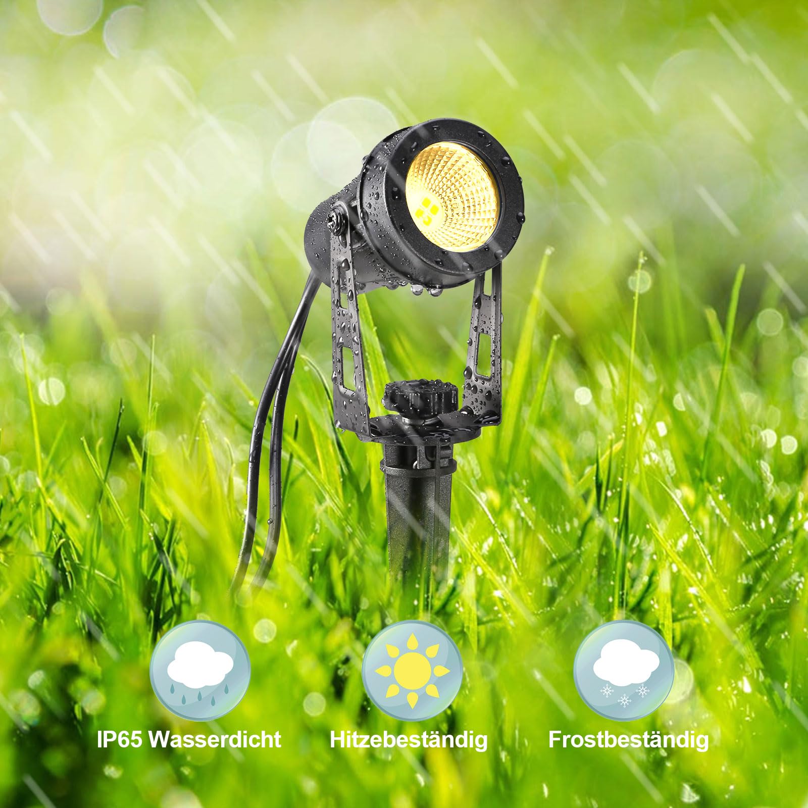 Gartenbeleuchtung LED, 21m 6er Gartenstrahler mit Strom Erdspieß, 12V 3W 1800lm Gartenleuchte, IP65 Wasserdicht Warmweiß Gartenlampe für Außen Garten Rasen Weg Teich Yard Zaun
