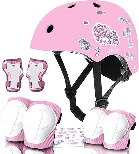 Color Gradient Adjustable Bike Helmet with Knee Pad Elbow Pads Guards,Kids Toddler Boys Girls Child Skateboard Helmet and Pads for Kids
