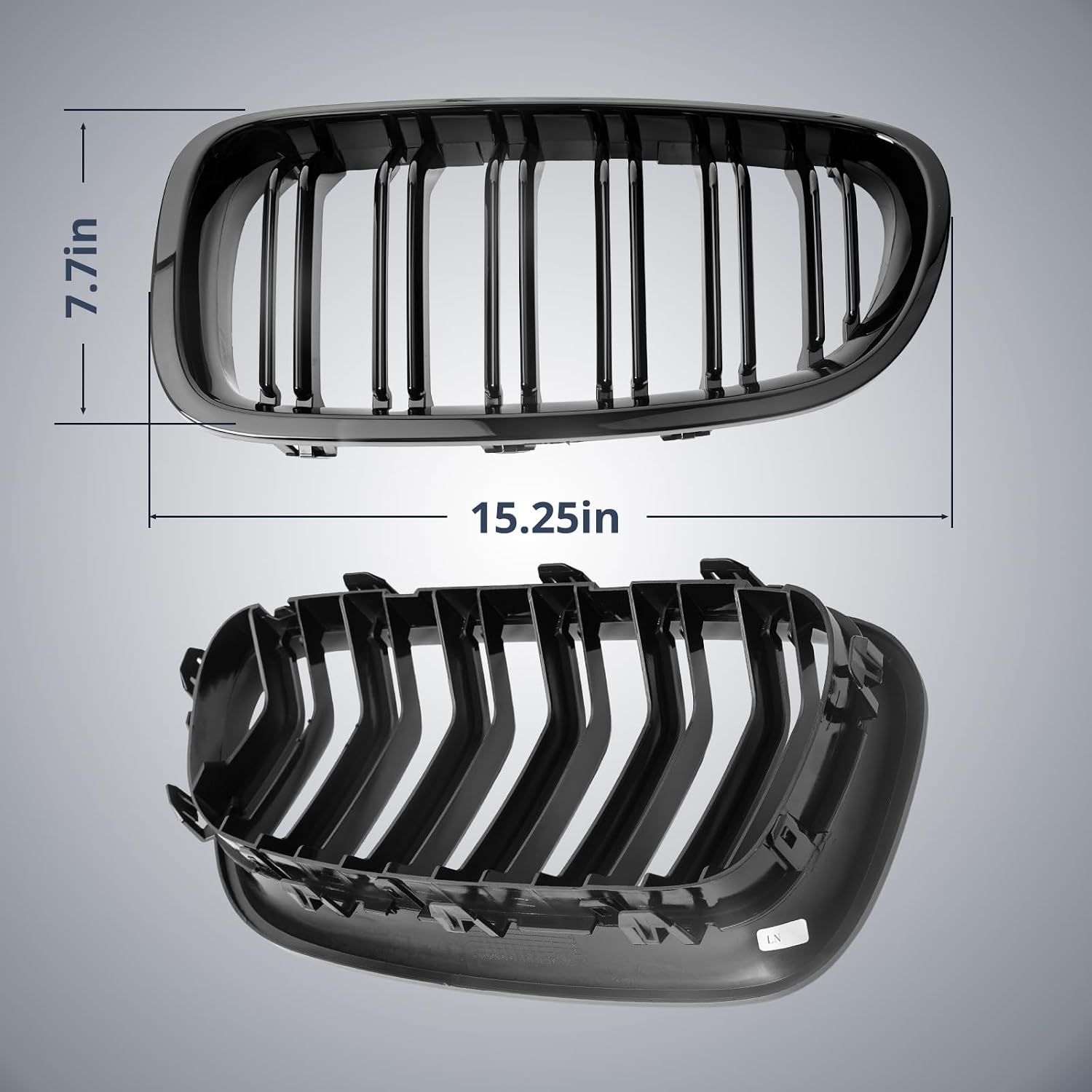 Joyzeal F10 Double Slat Kidney Grille for 2010-2017 BMW 5 Series F10 F11 F18 M5 (520i 523i 525i 528i 530i 535i 535d 550i xDrive) | Gloss Black ABS Snap-On No Modification | 1 Pair