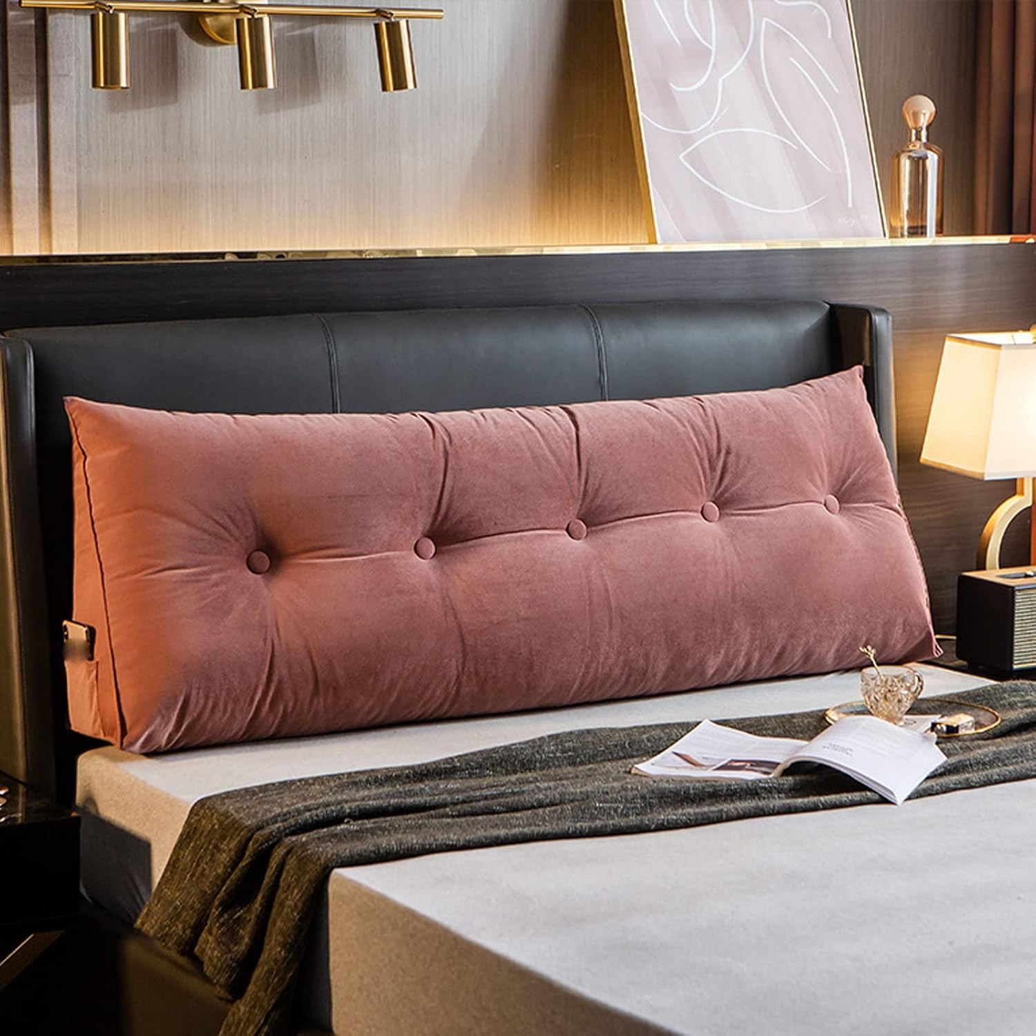 Triangular Headboard Pillow, Solid Color Triangle Cushion Reading Pillow, Wedge Headboard Pillow Lumbar Cushion with Removable Cover,G,24IN/60CM