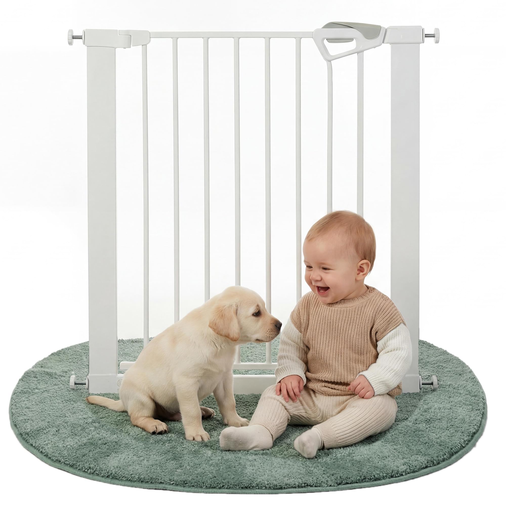 roba barrera de seguridad easySafe+ para puertas y escaleras metal ajustable 75-82 cm extensible hasta 110 cm TÜV cierre con indicador tope 90° sin taladrar para niños 0-24 meses blanco
