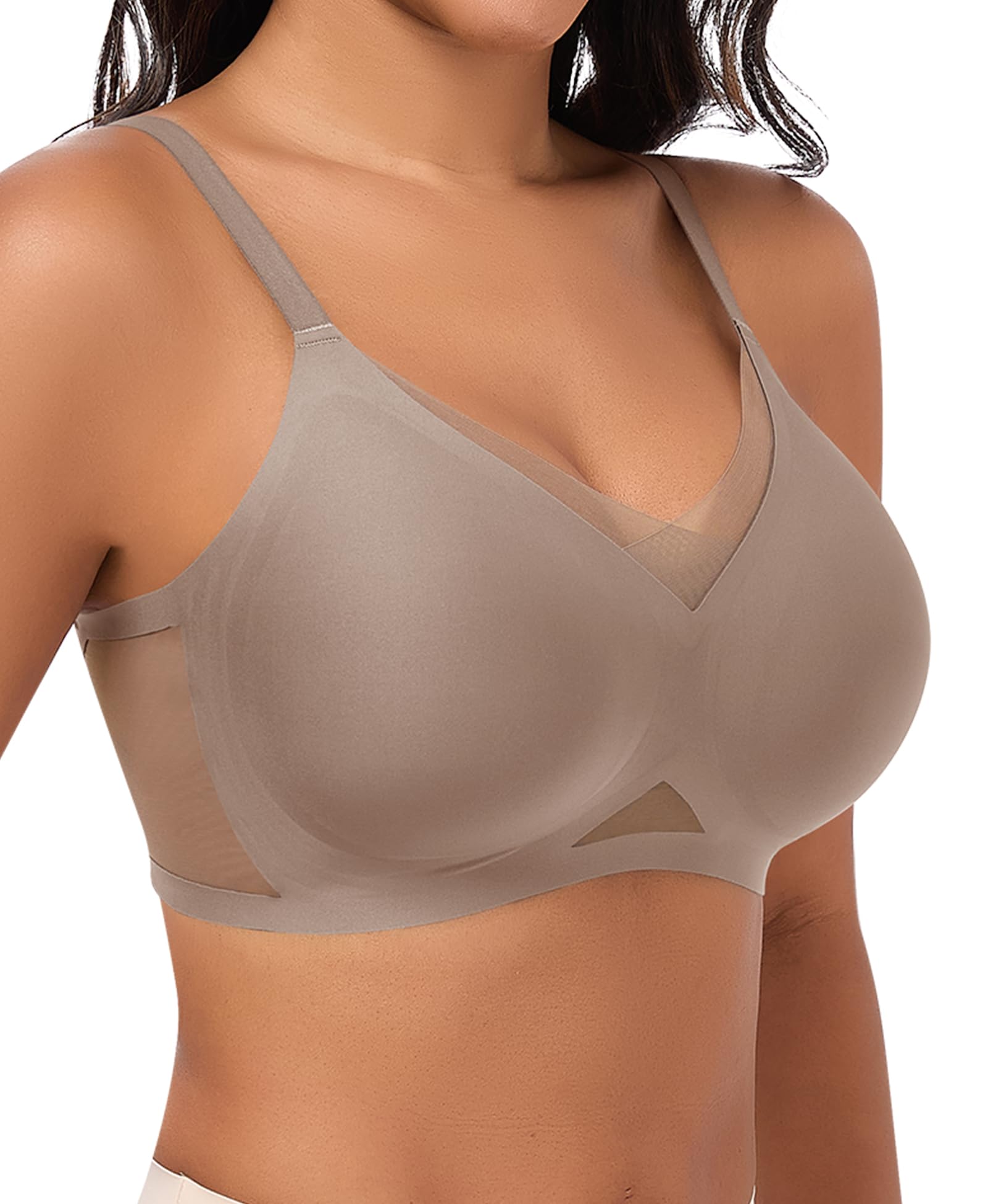 Jiuday Bequem BH ohne Bügel Spitze Mesh Damen BHS Große Brüste Starker Halt Soft Nahtloser Push Up BH ohne Buegel Gepolstert Stütz Bügellos Bralette