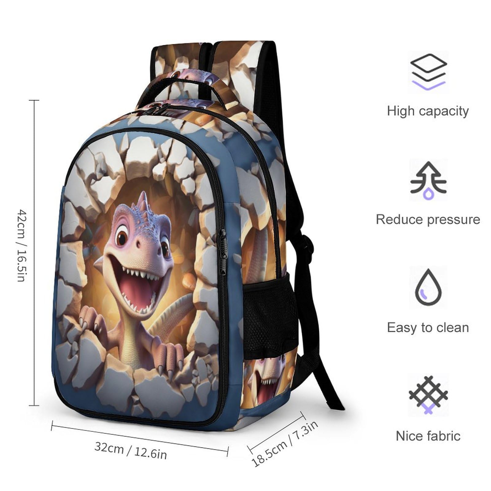 Mochila Dragón León Escolar Para Niña, Mochilas Niñas 6 8 10 Chicos, Mochila Colegio Niños De Viaje Con Animal Patterns, 32 X 18.5 X 42 Cm