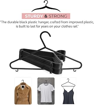 Roe Tenpo Coat Hangers, 25 Pack, Black | Adult Plastic Clothes Hangers for Clothes | Durable & Lightweight | Non-Slip, Space-Saving Design for Shirts, Jackets, Trousers & More (25 Pack)