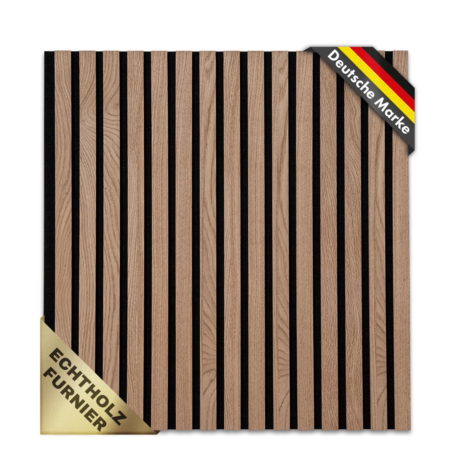 Karat Red Oak Acoustic Panels, Wall Panels With Real Wood Veneer For Comfortable Room Acoustics, Slat Wall, Wood And Felt, Wall Cladding As Sound Insulation, Sound Insulation (, 60 X 60 Cm)
