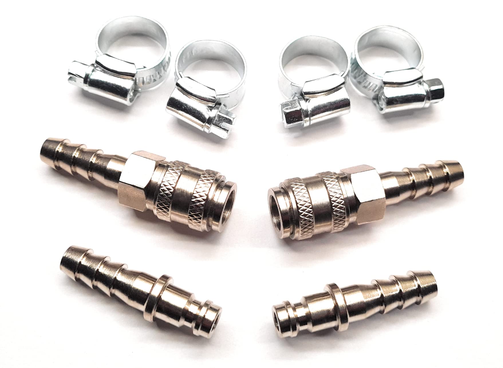 2 Sets of Inline Quick Release Coupling/Fitting For 8mm I/D Propane/Butane Gas Hose + Hose Clips - Ideal for Gas BBQ - Patio Heater, Camping Gas Cookers