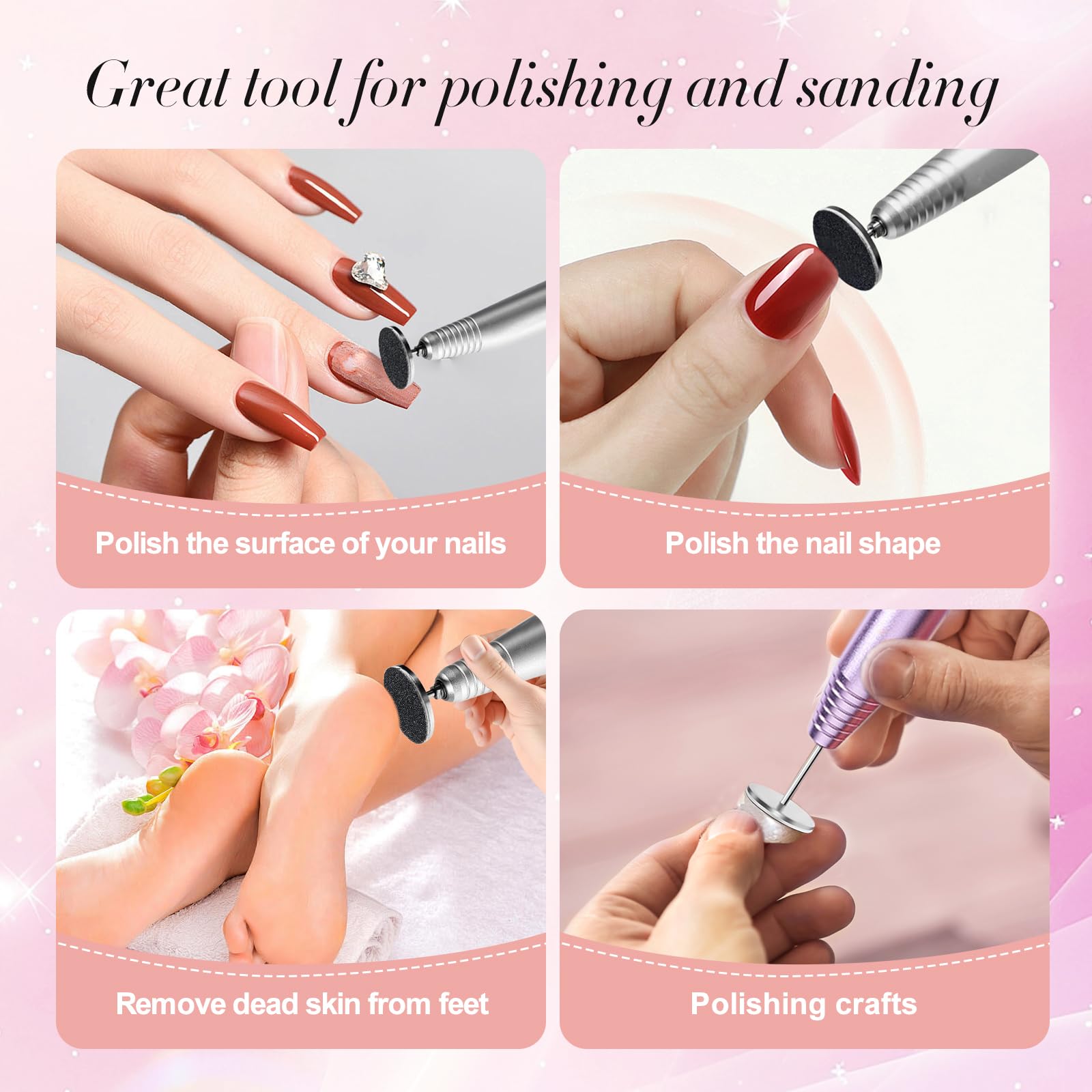 Kit Pedicura Eléctrico – 120 Discos Abrasivos 25mm con 2 Brocas para Torno – Capuchones para Torno de Uñas, Accesorios para Cuidado de Pies, Uso en Casa o Salón