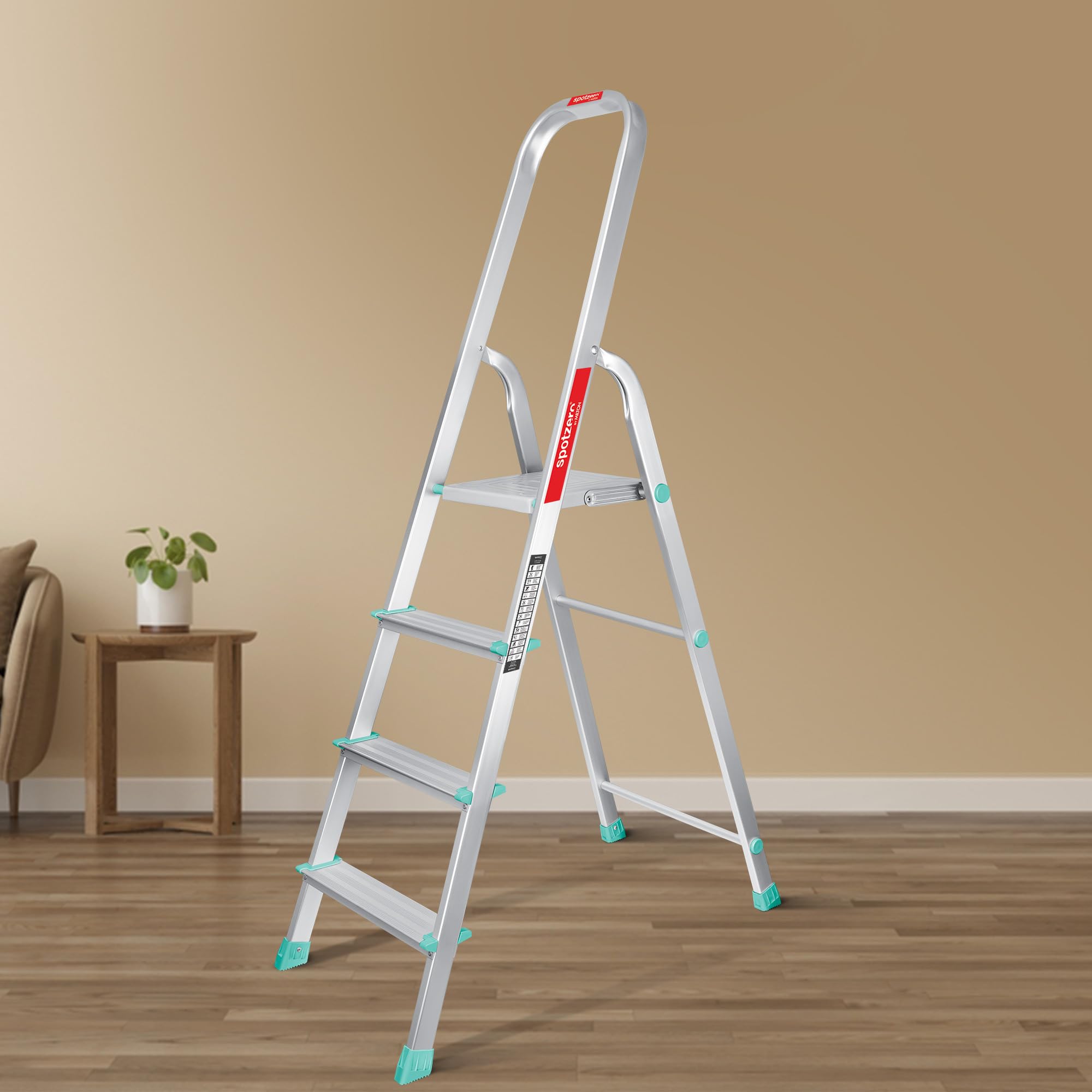 Spotzero by Milton 4-Step Foldable Aluminum Ladder for Home Use, Durable, Sturdy, with Wide Anti-Skid Steps for Slip Prevention – Grey-picture-33