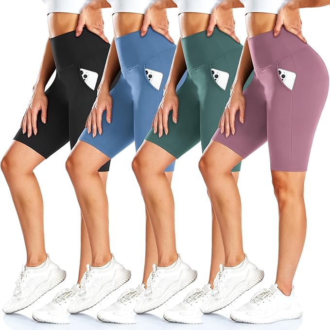 FULLSOFT 4 Pack Biker Shorts for Women with Pockets – 8