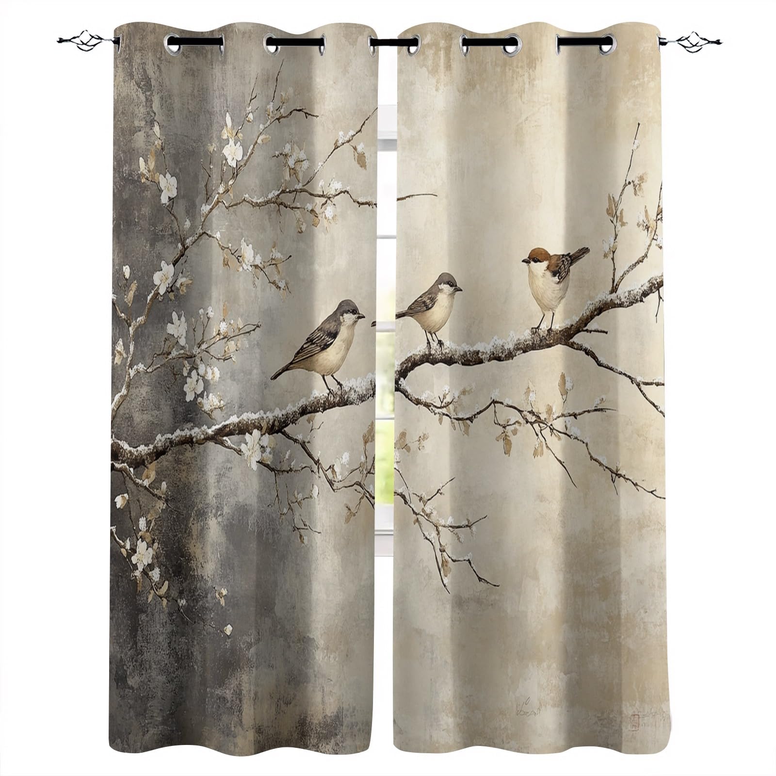 Genérico cortinados Quarto 160X140cm(HxB) Árboles De Invierno Cortina Opaca termica Aislante Cortinas Estampadas Opacas de poliéster con Ojales para Ventanas de salón Moderno A263-1474