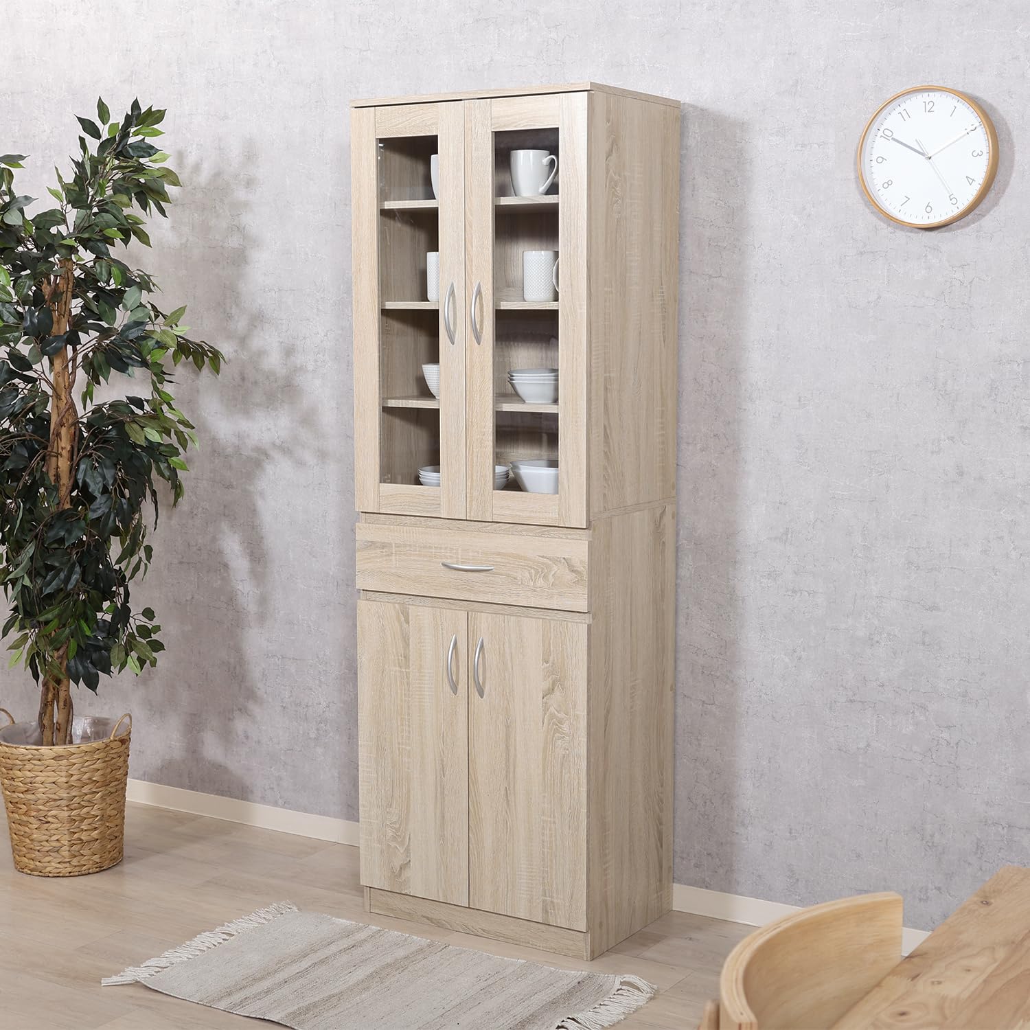 Amazon｜不二貿易 食器棚 キッチン収納 カップボード 可動棚 ガラス