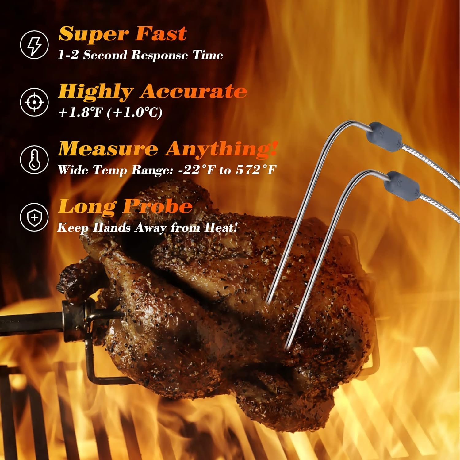 review Digital Meat Thermometer Wireless - Dual Probe Grill Thermometer, Cooking Meat Thermometer, BBQ Thermometer, Wireless Meat Thermometer for Grilling and Smoking, Inside Outside Grill