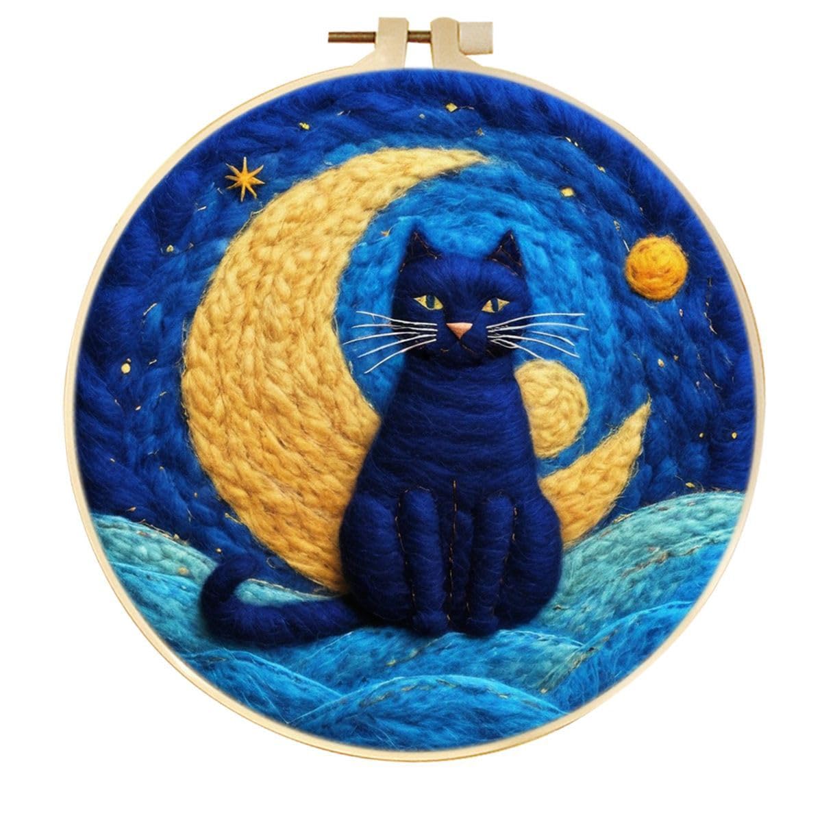 AMBATTERY Needle Felting Kits Cartoon Cat and Moon Needle Felting Kit Starter Craft Kits for Adults，Needles Painting Supplies for DIY and Decoration 20x20cm