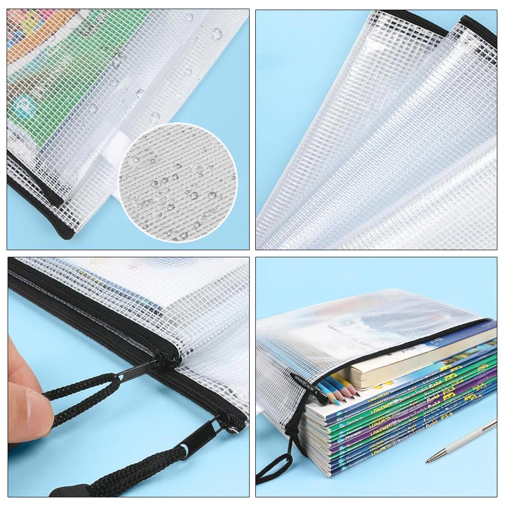 ASelected 30 Buste Con Zip A4 A5 A6, Impermeabili E Trasparenti, Porta Documenti In Mesh Con Cerniera Colorate, Ideali Per Ufficio, Viaggio E Scuola