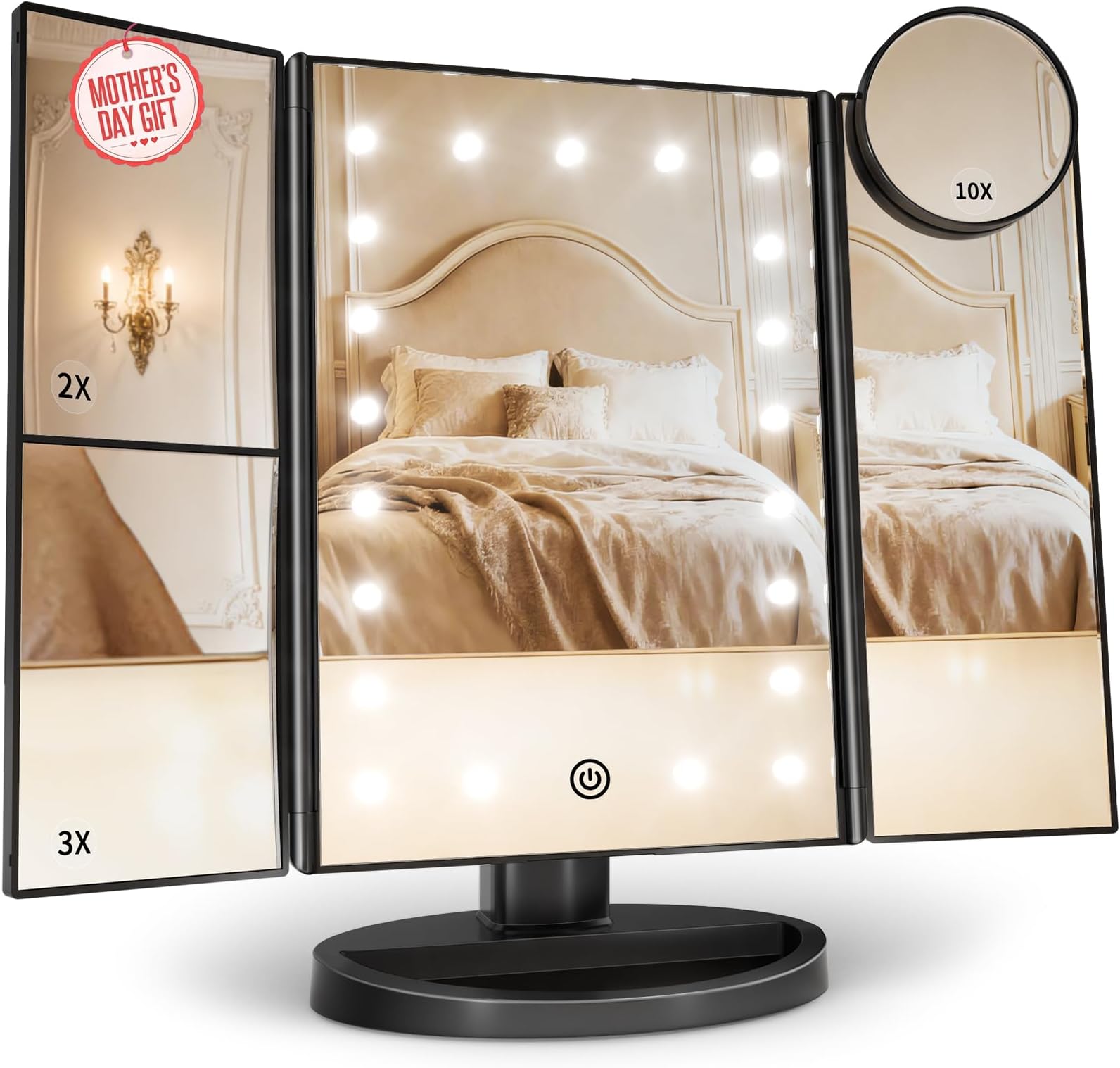 Makeup Mirror, Vanity Mirror with Lights, 2X/3X/10X Magnification, Touch Control, Trifold, Dual Power Supply, Birthday Gifts for Women, Wife, Mom, Girls,Dorm Room Essentials