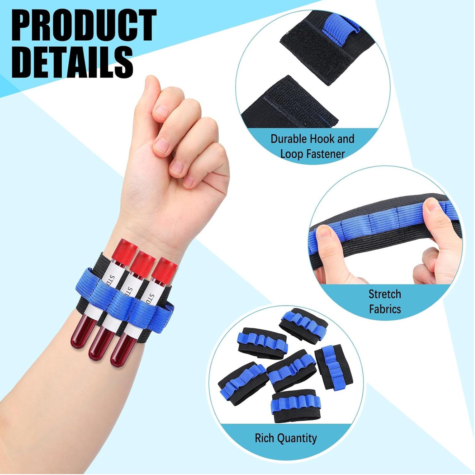 Organizador de colección de sangre Pulsera con soporte para tubo de flebotomía, 6 paquete, negro y azul, capacidad de 8 tubos