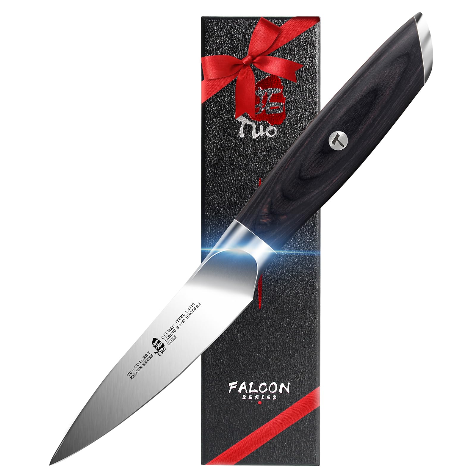 TUO Paring Knife - 3.5 Inch Fruit Peeling Knife - High Carbon 1.4116 German Steel - Ergonomic Pakkawood Handle with Gift Packaging - Falcon Series