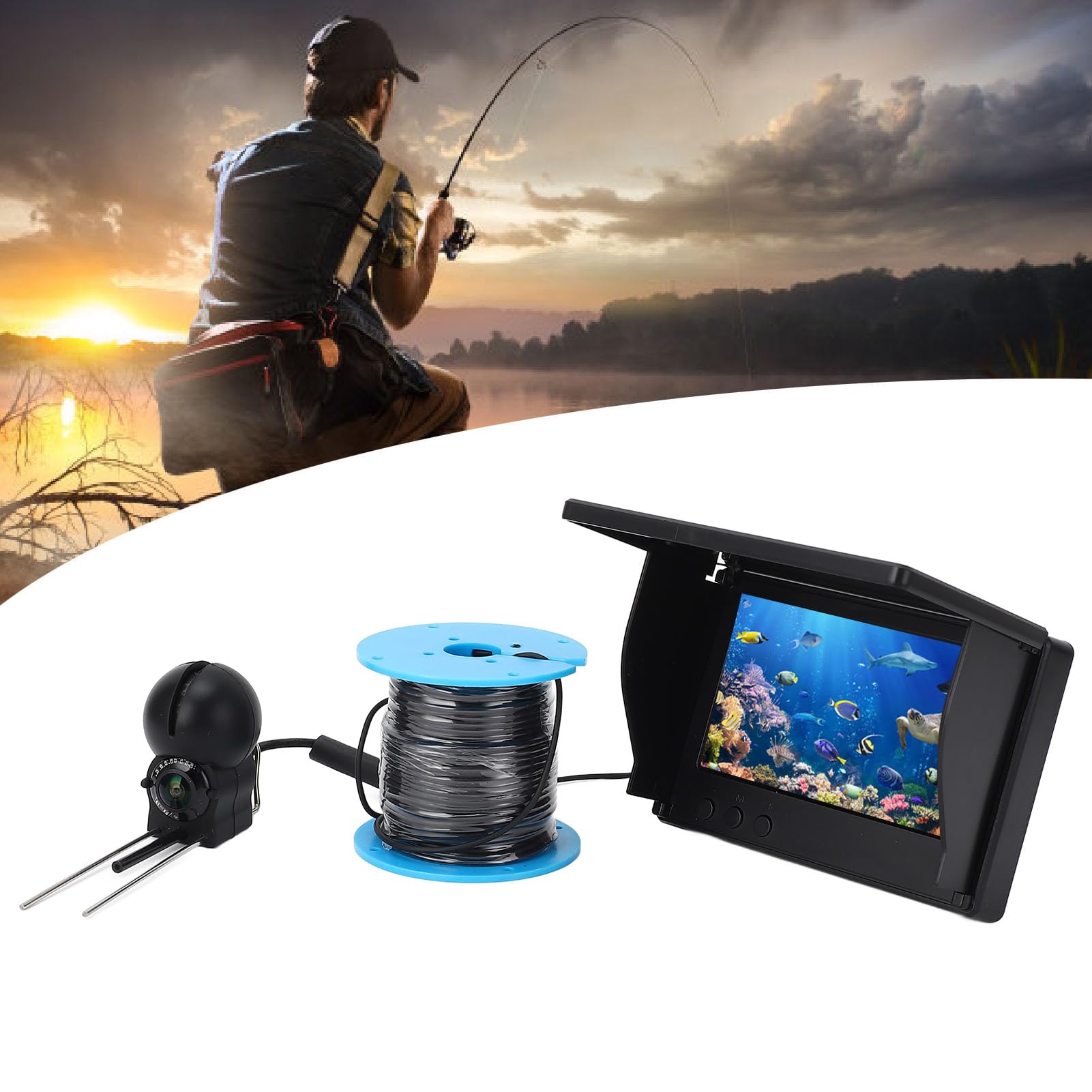 Cable de Vídeo de Alta Resistencia para Cámara Buscador Peces para Exploración Pozos con Pantalla 4,3 Pulgadas y Cámara 5 MP Trabajos Submarinos ABS + Aleación Aluminio