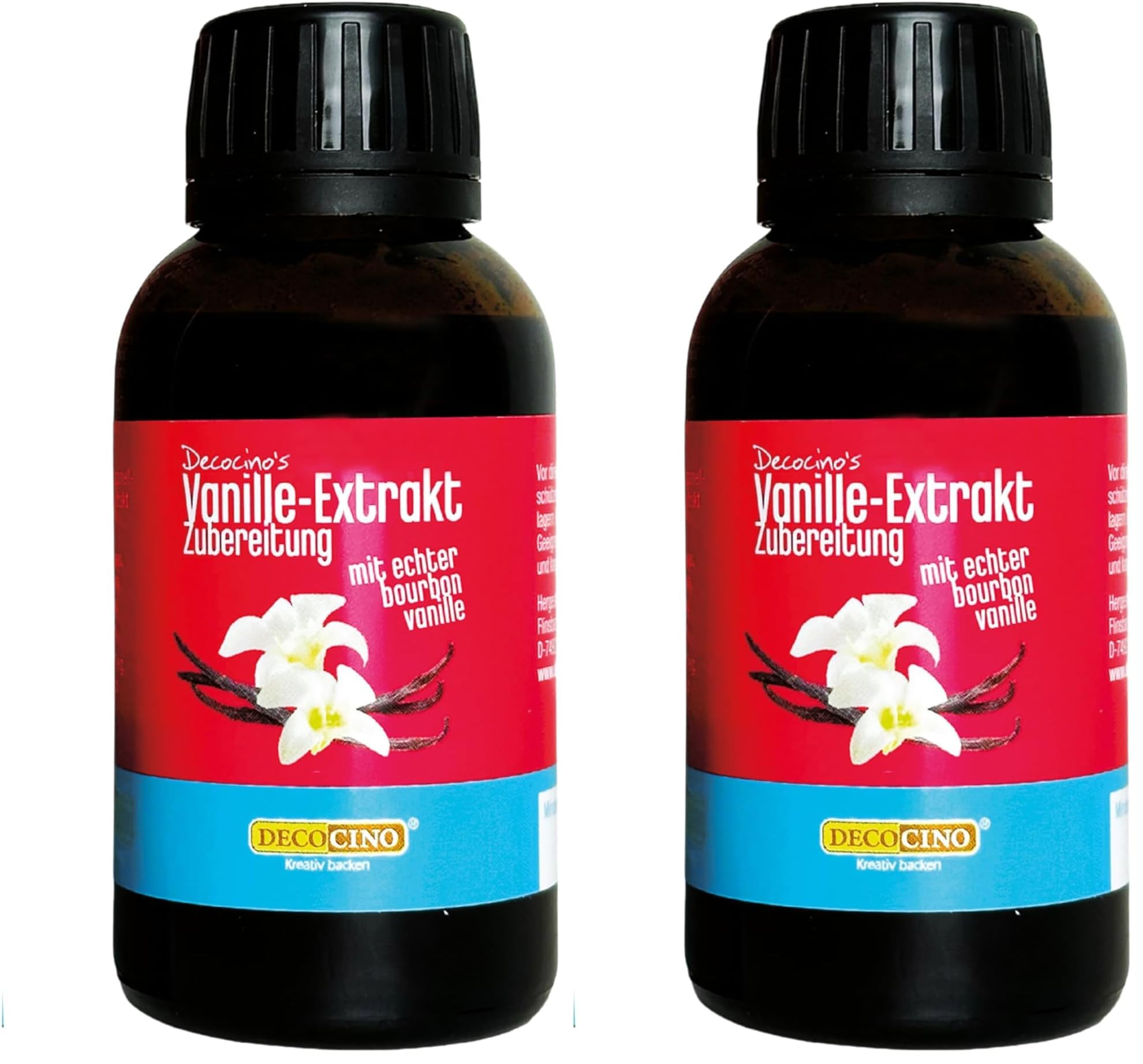 DECOCINO Vanille-Extrakt (100 ml) natürlicher Vanille Geschmack ohne Alkohol, aus Madagascar Bourbon – für Kuchen, Torten und Getränke – Vegan (Packung mit 2)