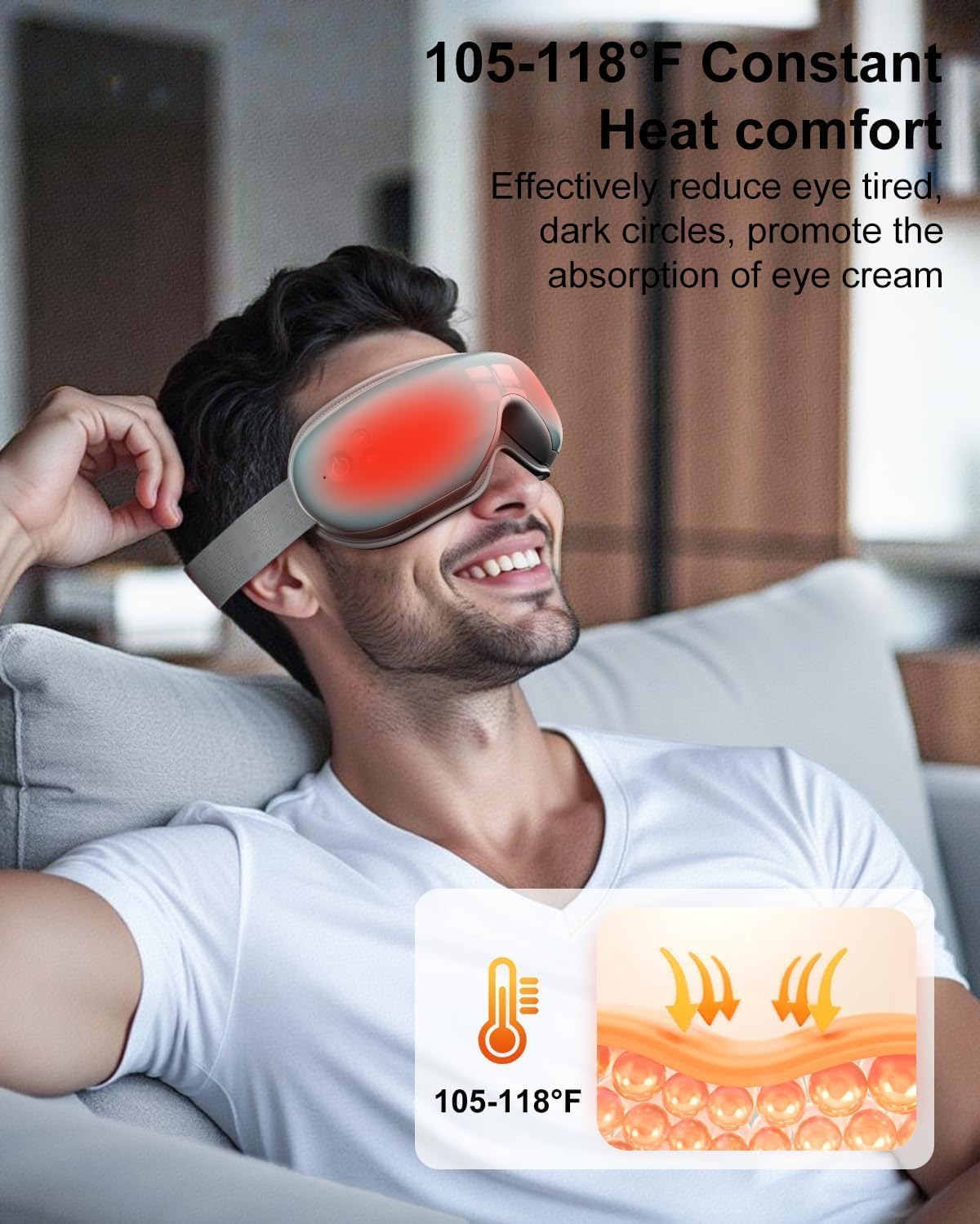 Eye massager providing constant heat comfort