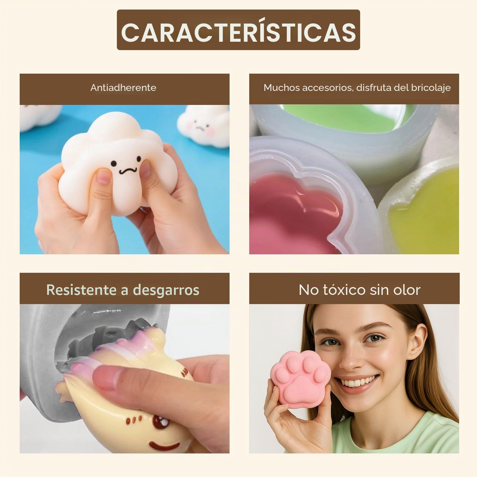 LAMXIN Fabrica Squishy, 18 oz, Kit Para Armar Squishys, Mezcla De Resina Epoxi De Silicona LíQuida Con ProporcióN Ab 1:1 Con 3 Moldes (UñA De Gato, HáMster, Queso)