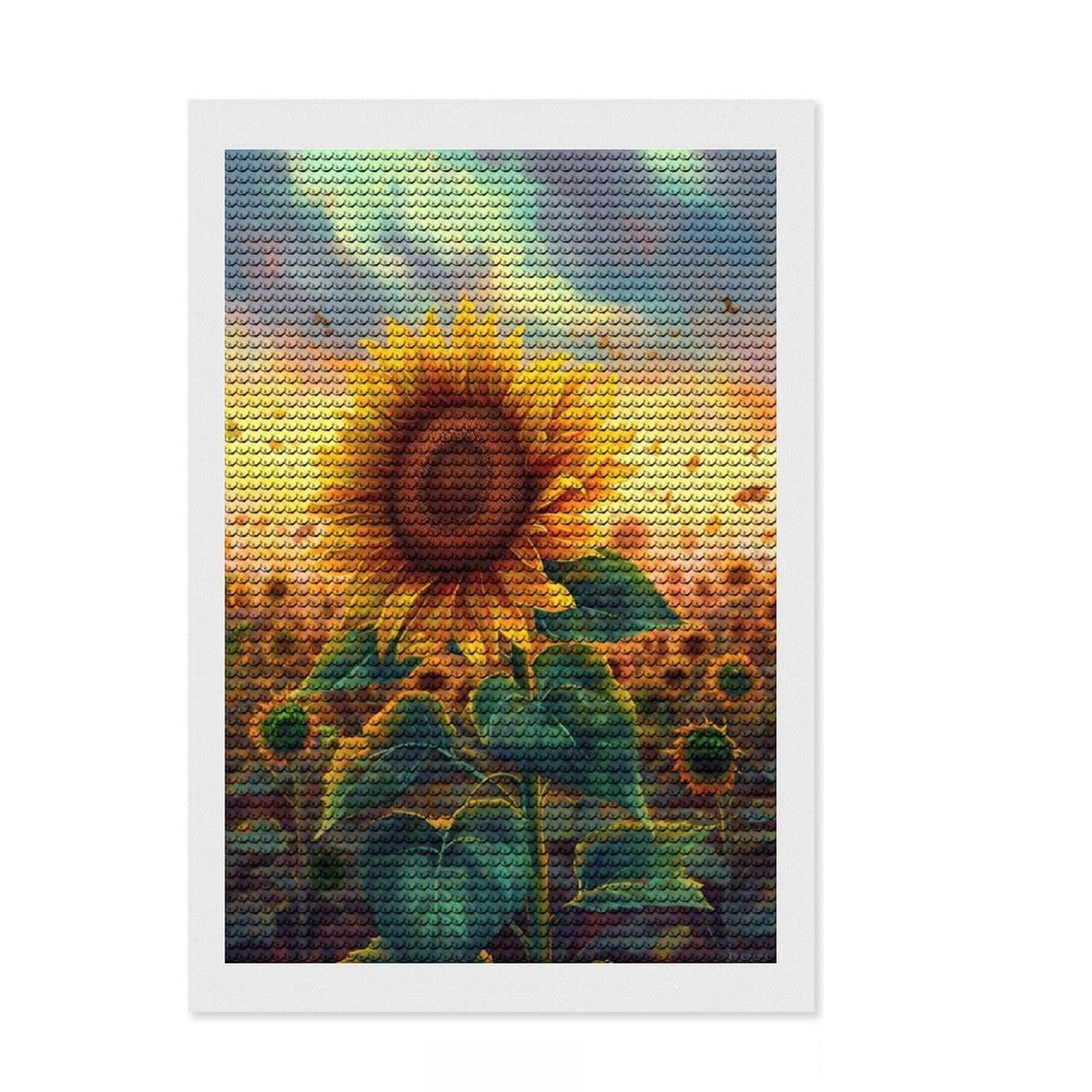 Junmoney Sunflower Painting Petals Diamond Style Art Kit 8"x12", Christmas Gift, for Family Craft Time, Vintage Style Decor, Creative Gift Idea