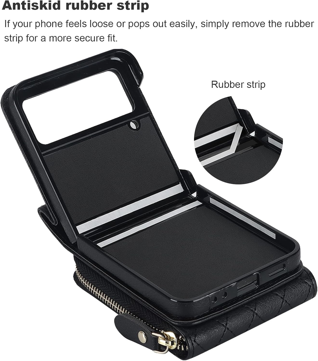 KIHUWEY for Samsung Galaxy Z Flip 4 Wallet Case, Crossbody Zipper Purse with Credit Card Slot Holder RFID Blocking PU Leather Adjustable Lanyard Detachable Strap Wrist for Women（Black