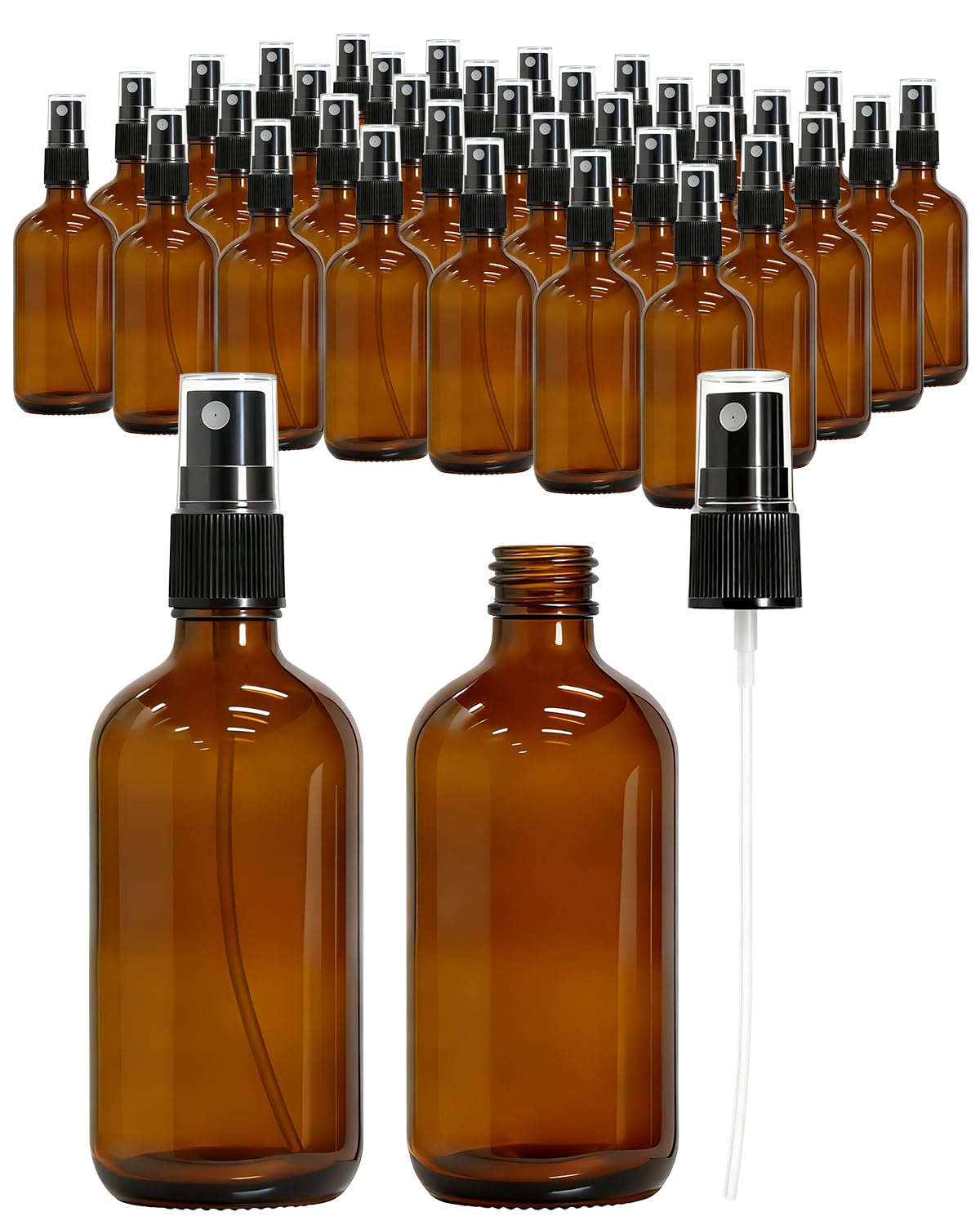 KEYWING 35 Pack Small Amber Glass Spray Bottles for Essential Oils, 4oz Empty Fine Mist Mini Spray Bottles, Refillable Containers for Hair, Travel,