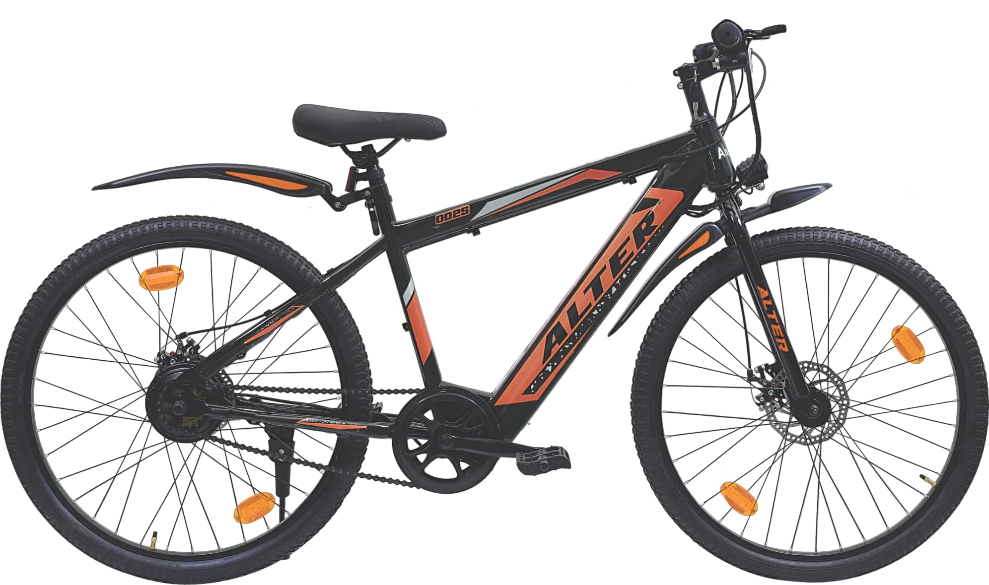 Alter 26" 002S Model Electric Cycle with 36V 250W BLDC HUB Motor with Waterproof Connector | Lithium ION Battery in Frame | 95% PREASSEMBLED with Charger (5.2AH, Orange)-image-6