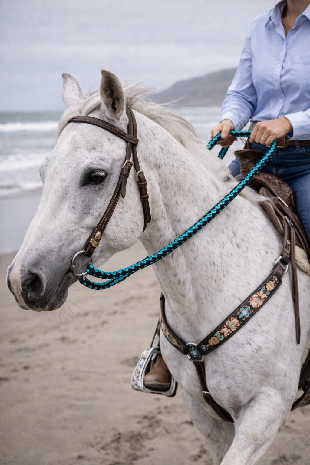 Rênes En Corde Tressée Nouée Pour Cheval - Challenger - Bleu Royal - 7-8 Ft