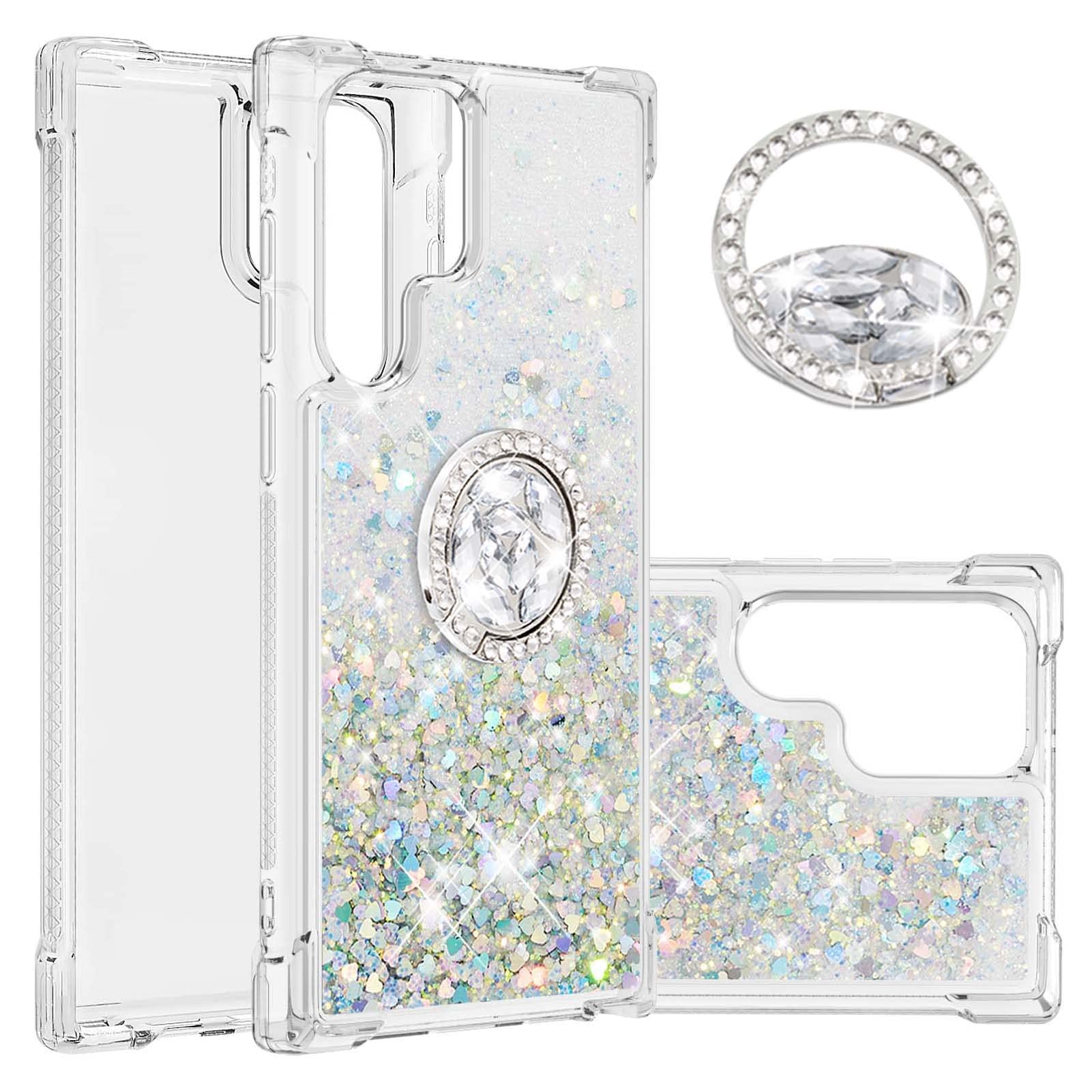 CCSmall Samsung Galaxy S22 Ultra Cellular Phone Case, Glitter Liquid with Removable Ring Holder, TPU Bumper, Shock Reduction, Sparkle Floating Case