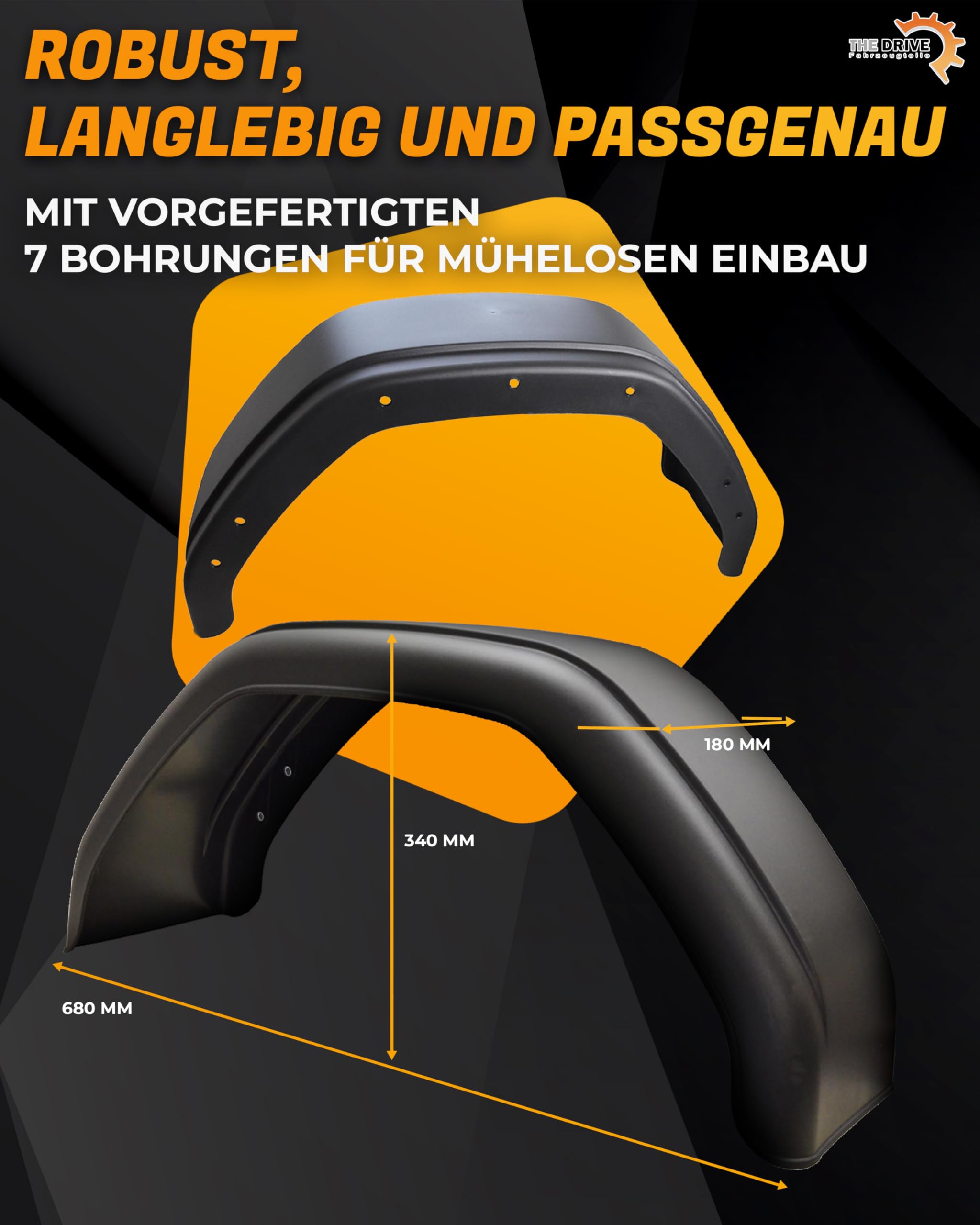 The Drive 2X Anhänger Kotflügel Kunststoff Schwarz B180 / S680 / H340 | Schutzblech | Anhängerkotflügel