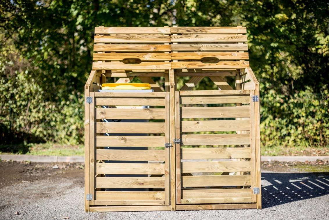 Cache Poubelle Double 150x90x120cm Bois - CP15090