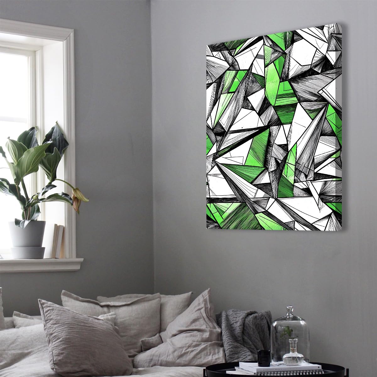Cuadros en Lienzo Sin Marco Polígono Verde, Pintura Bloque Abstracto Geométrico Prisma 3D Moderno para Salón Dormitorio 80x120cm