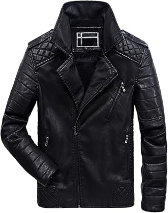 chouyatou men's vintage stand collar pu leather jacket