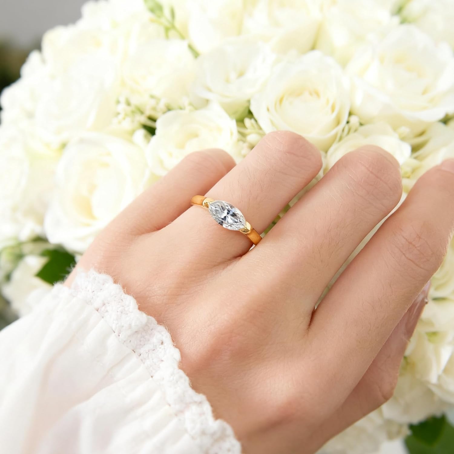 1CT Marquise Cut Moissanite Engagement Ring - 14K White Gold Plated 925 Silver for Women, Vintage Solitaire Style with Luxury Gift Box, Sparkling Proposal Jewelry​ - Image 2