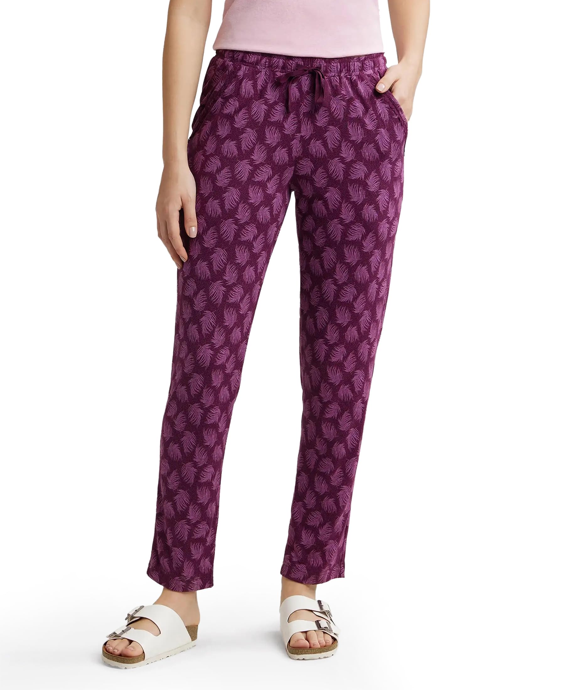 Jockey RX09 Women's Micro Modal Cotton Relaxed Fit Printed Pyjama with Lace Trim on Pockets (Colors & Prints May Vary)