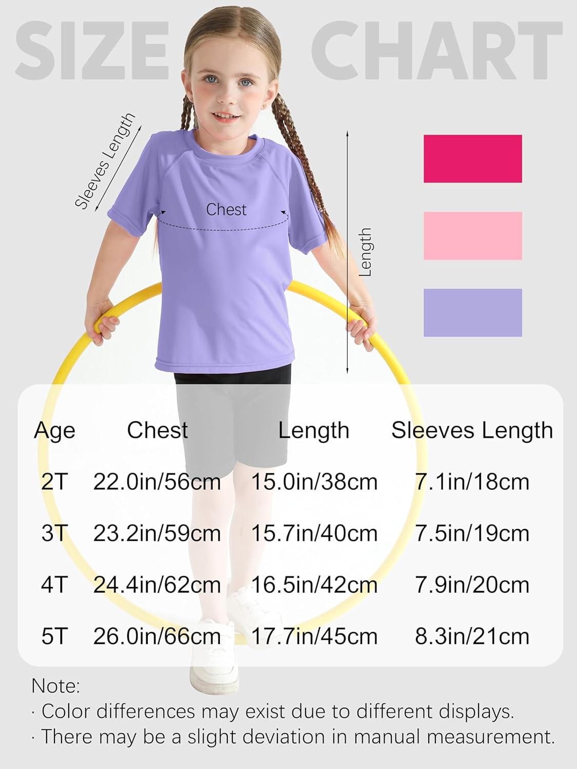 Poroka 3 Pieces Girls UPF 50+ Sun Protective Rash Guard Toddler Swim Shirt Quick Dry Toddler Girl Sports Shirt