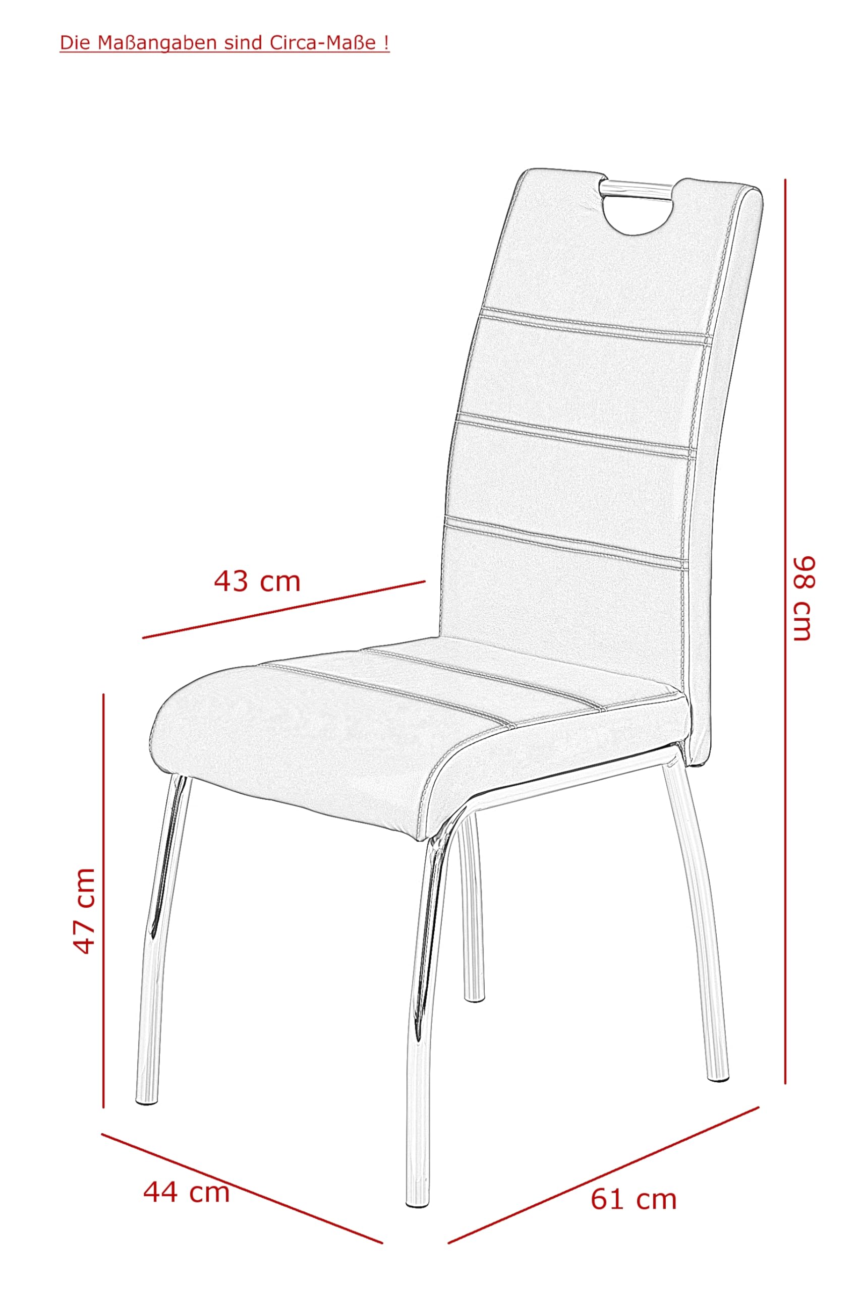 Hela Tische Susi Set da 1 sedia per sala da pranzo, con rivestimento in similpelle di colore beige, struttura cromata, schienale con impugnatura e portata da 120 kg