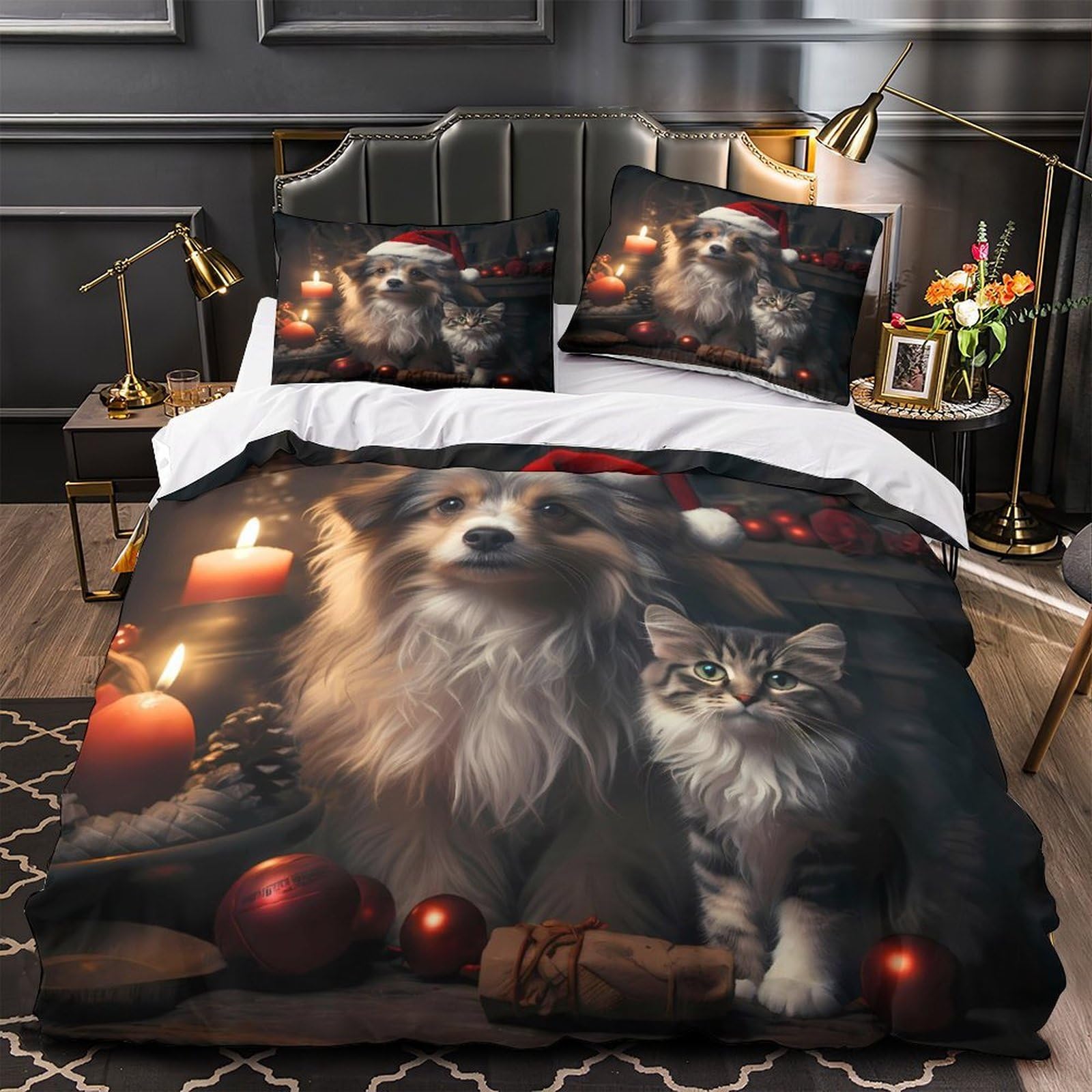 Parure de lit Chien de Noël 140x200 cadeau idéal pour couple