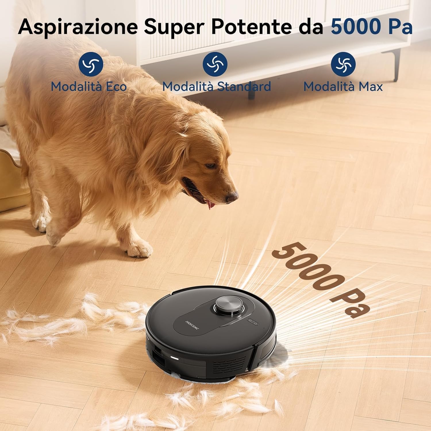 Proscenic Q8 Robot Aspirapolvere Lavapavimenti 5000Pa, 200min Autonomia LiDAR Intelligente, Ultra Sottile 6cm, Anti-Groviglio Capelli/Peli | App/Alexa/Wi-Fi, per Casa e Animali Domestici
