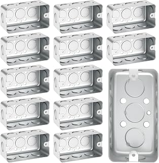 SHENLIU 12 Pcs Electrical Box with 1/2" Knockouts, 4 x 2 Inch Steel Metal Junction Box Single Gang Electrical Boxes, Metal Outlet Boxes for Wiring, Drawn Construction, 1-7/8" Deep, 13 Cu. in. Capacity