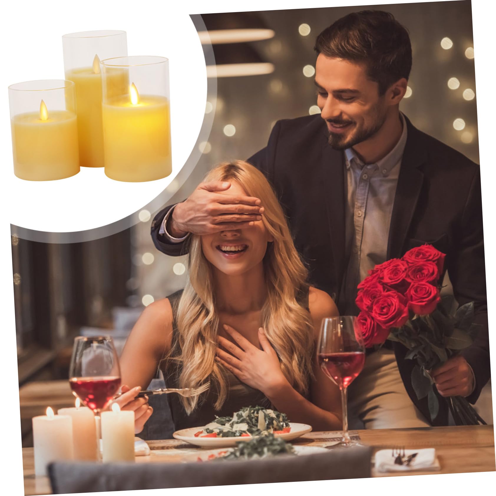 POPETPOP Lampade a Candela LED senza Fiamma a Batteria con Telecomando, Candele Finte Tremolanti per Decorazioni Interni, Set da 3 Pezzi per Atmosfera Rilassante in Casa e Ristorante