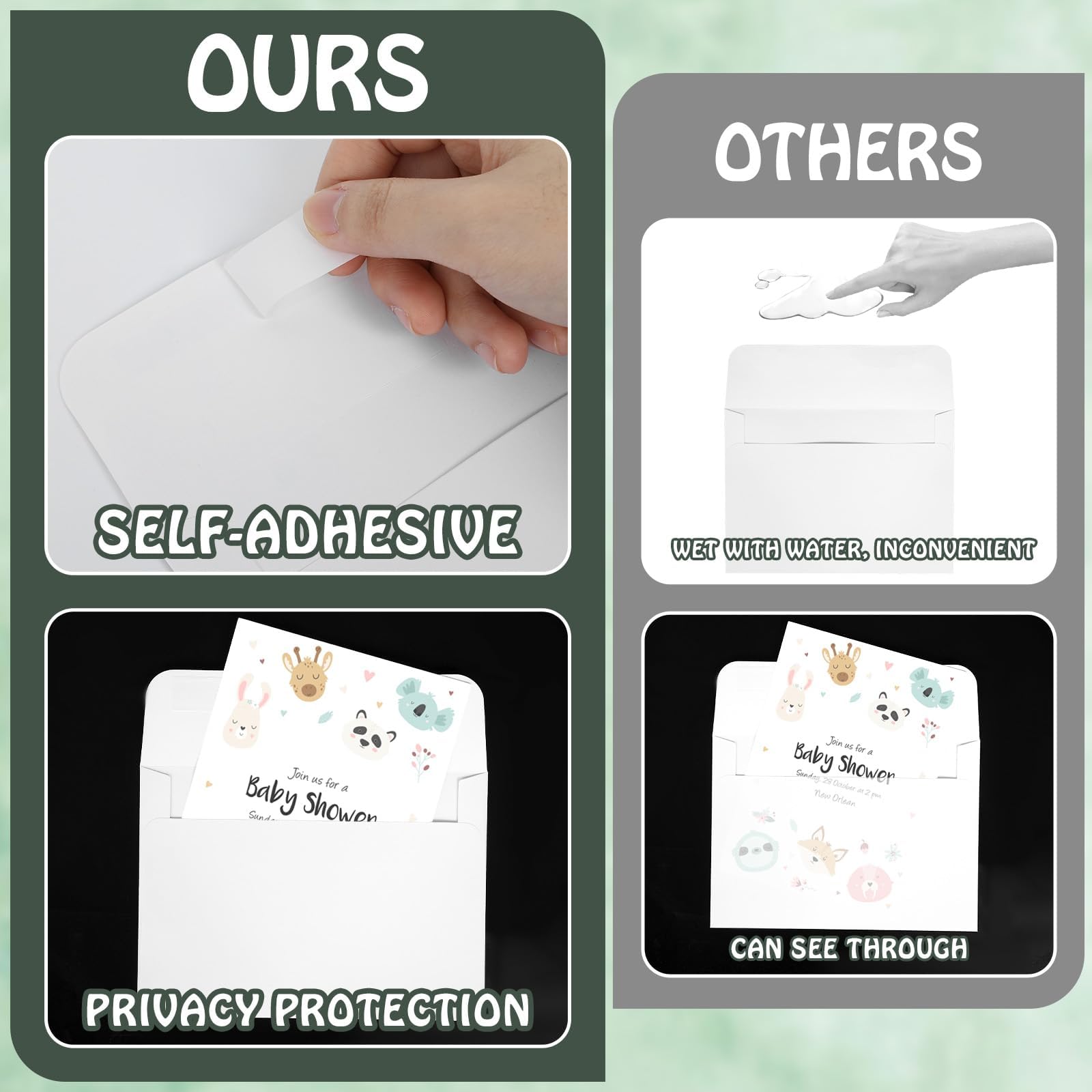 gisgfim Lot de 200 cartes et enveloppes vierges imprimables en papier cartonné et enveloppes A7 auto-adhésives non pliées en papier cartonné épais blanc avec enveloppes, kit d'invitations de mariage