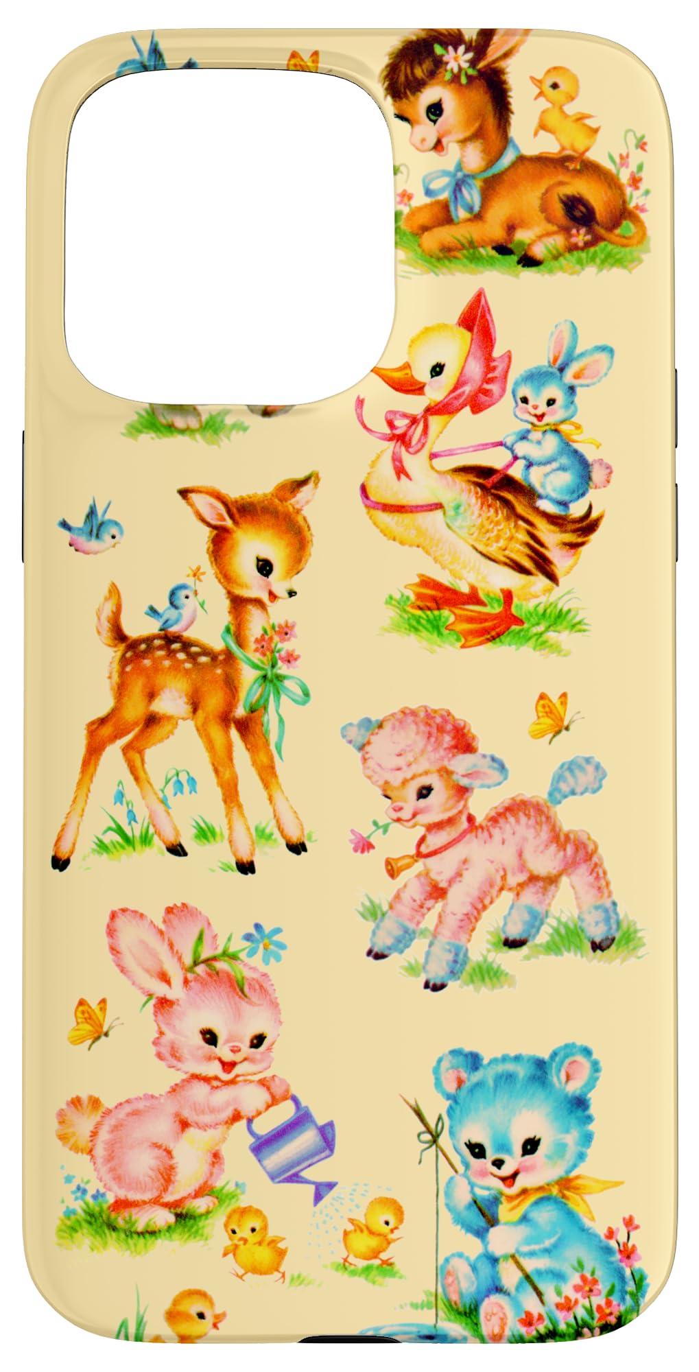 Vintage Baby Animals Nursery 50's Retro Yellow Case for iPhone 15 Pro Max