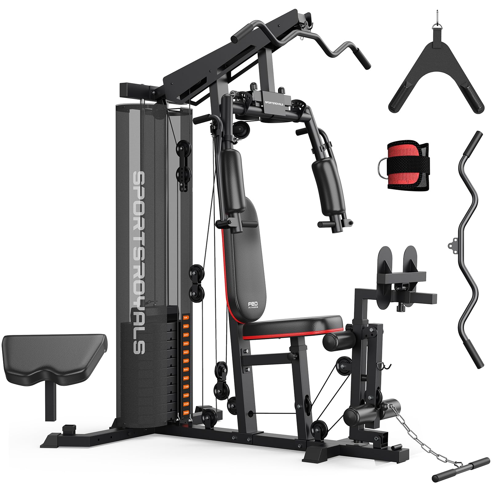 Sportsroyals Home Gym, Multifunctional Workout Station with 150LBS