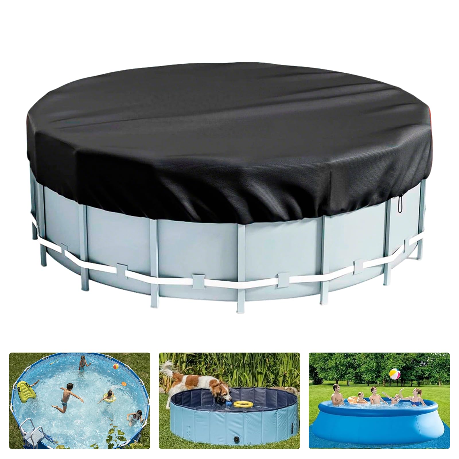 Cubierta para Piscinas, Cubierta de Piscina Redonda, Lona Cubre Piscina con Ganchos,Clavijas y Cuerdas De Fijación, Cobertor Piscina Resistente a los Rayos UV y al Polvo (Ø366cm)