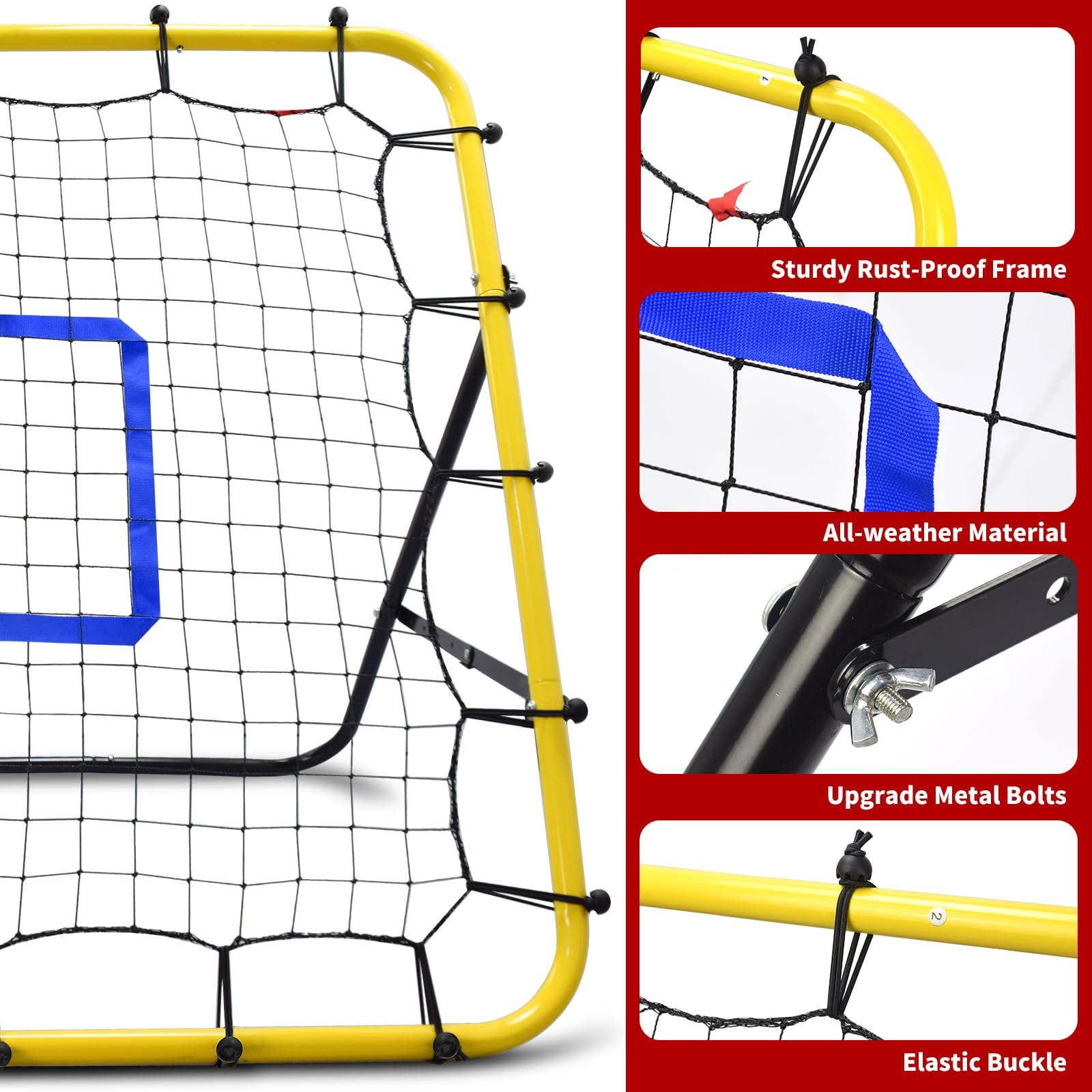 Eastgoing Filet de rebond de baseball et de softball, 0,9 x 1,9 m avec cible de lancement, filet de rebond multi-angle pour rebond de volleyball, rebond de football