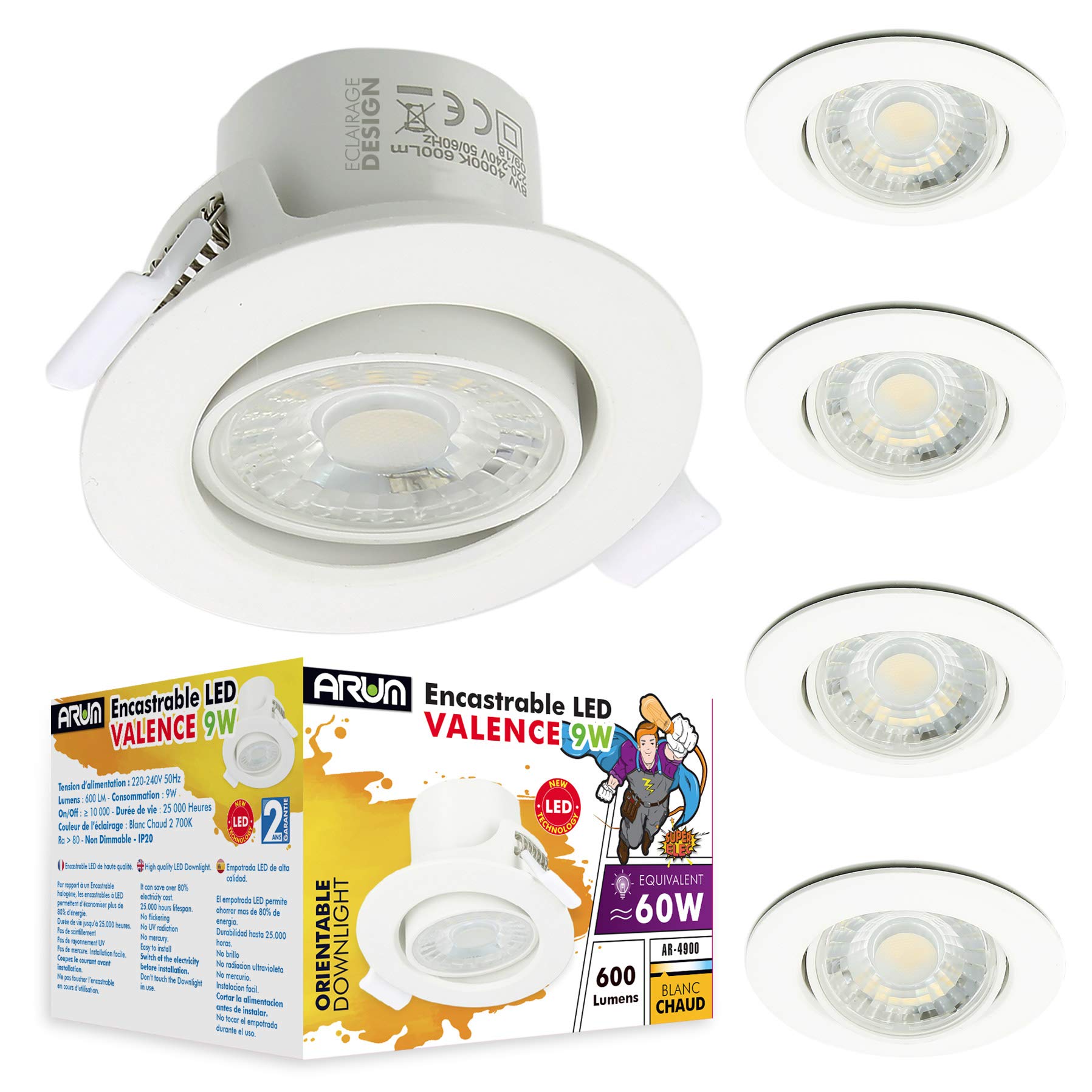 50747 Spot Encastré LED 5W 3000-4000K 450lm Blanc - Aric