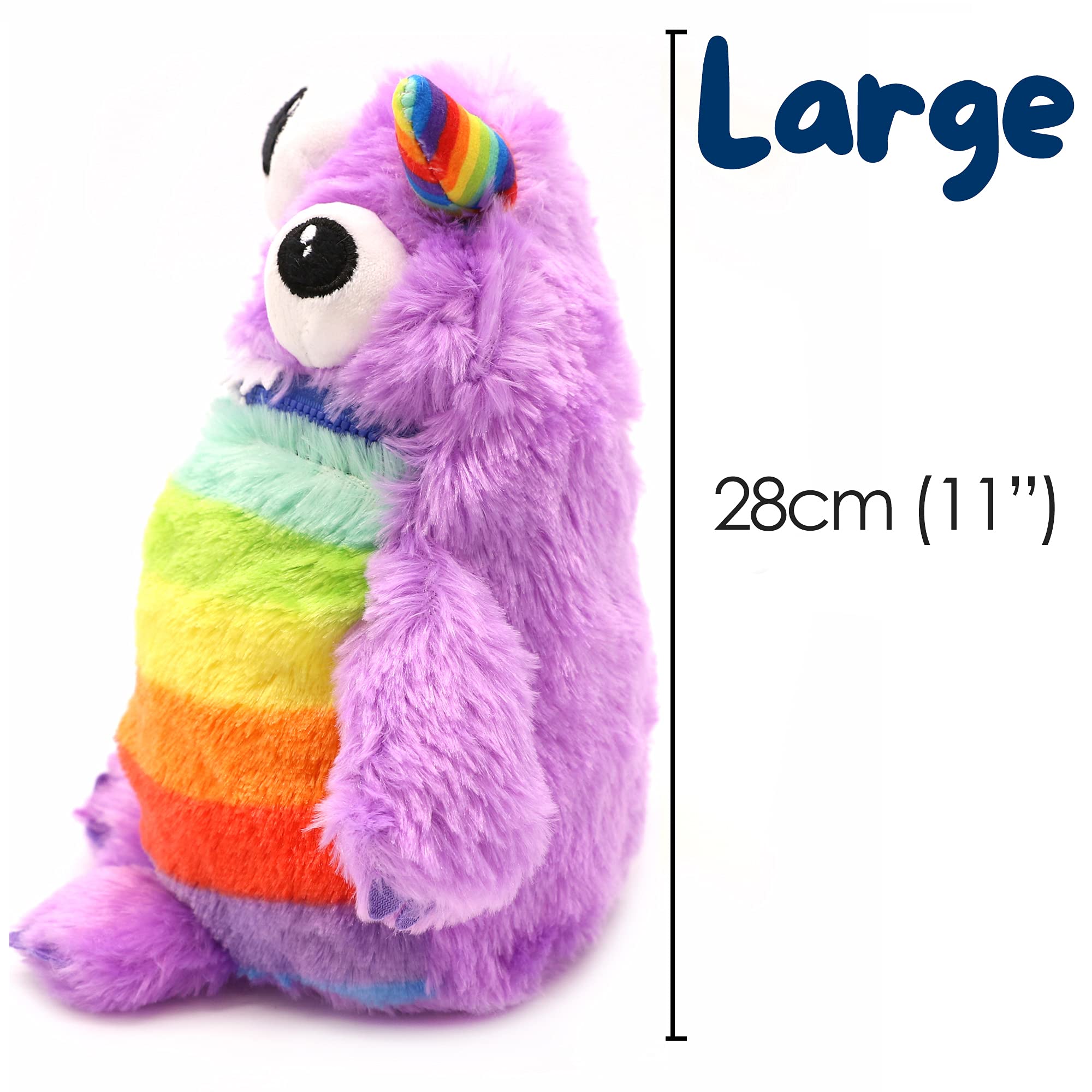 Worry Yummy Mostro Peluche Dell'ansia Con Cerniera – Compagno Morbido Per Bambini, Ragazzi E Ragazze (viola, Taglie Grande E Jumbo Con Clip)